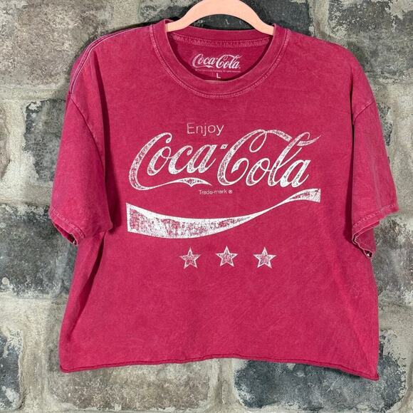 Coca Cola Cropped‎ T-Shirt Woman's Large Classic Lightweight Red White Faded - Picture 1 of 9